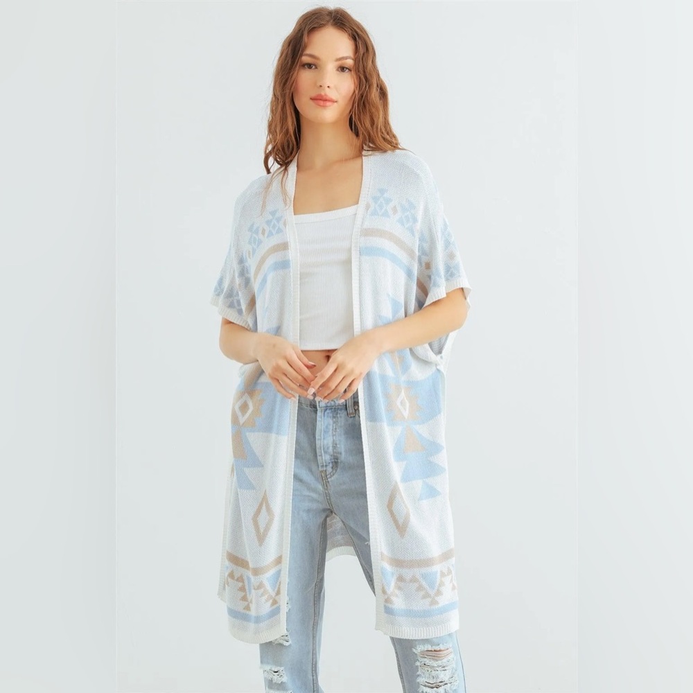 Sky Mix Tribal Print Knit Open Front Cardigan